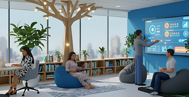 Illustration of collaboration and digital learning transformation