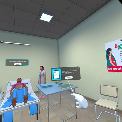 Virtual reality learner interacting with simulated environment